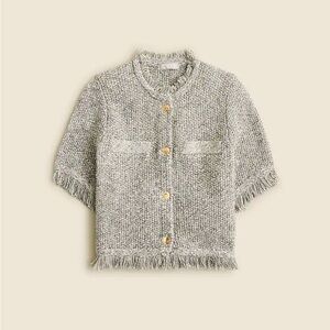 J. Crew Cropped Fringe Trim Lady Jacket in Marbled Yarn